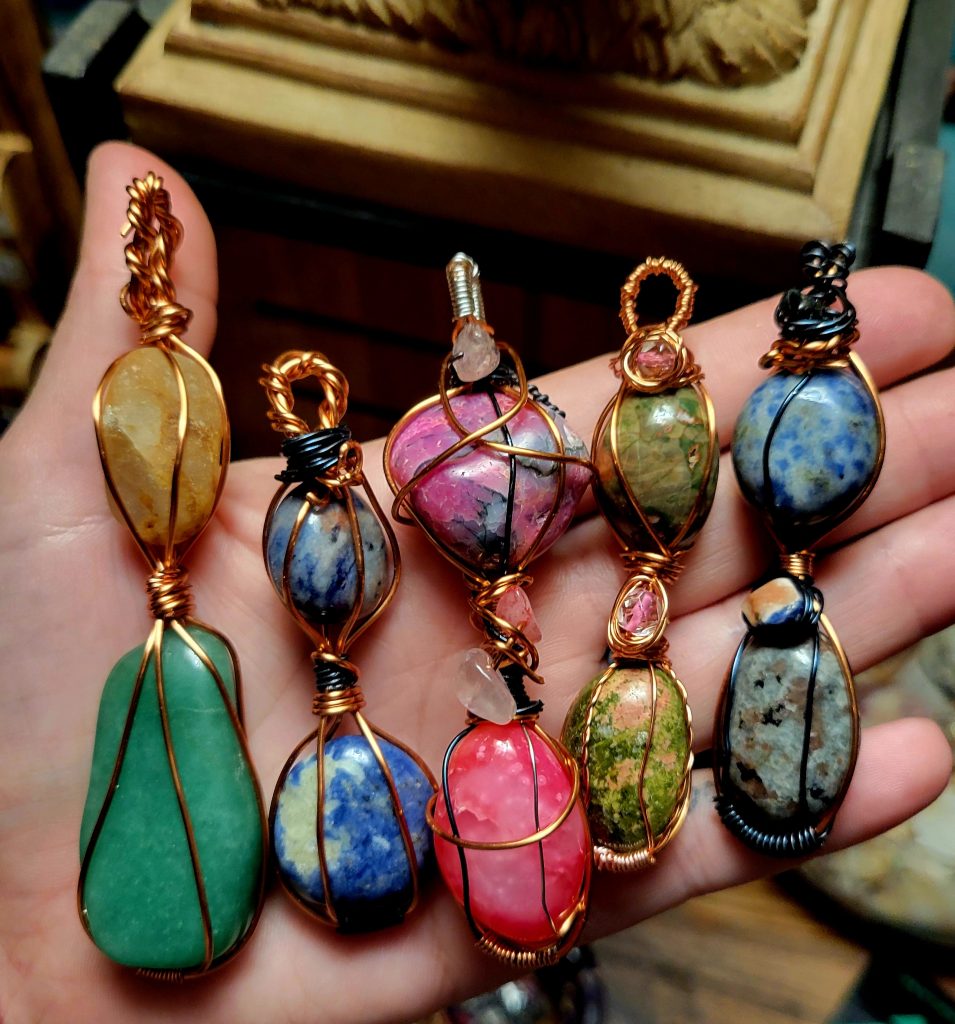 2- Handwrapped Copper Crystal Pendants