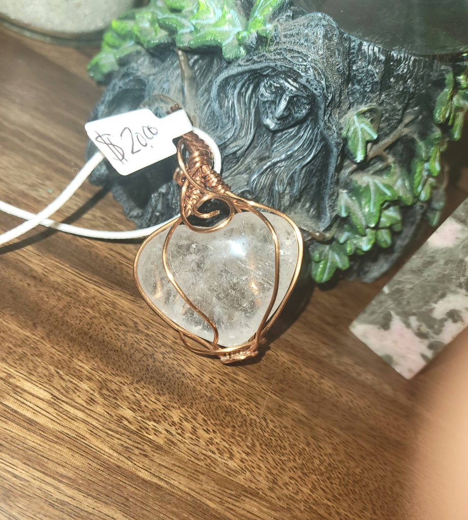 Hand Wrapped Clear Quartz Heart Pendant